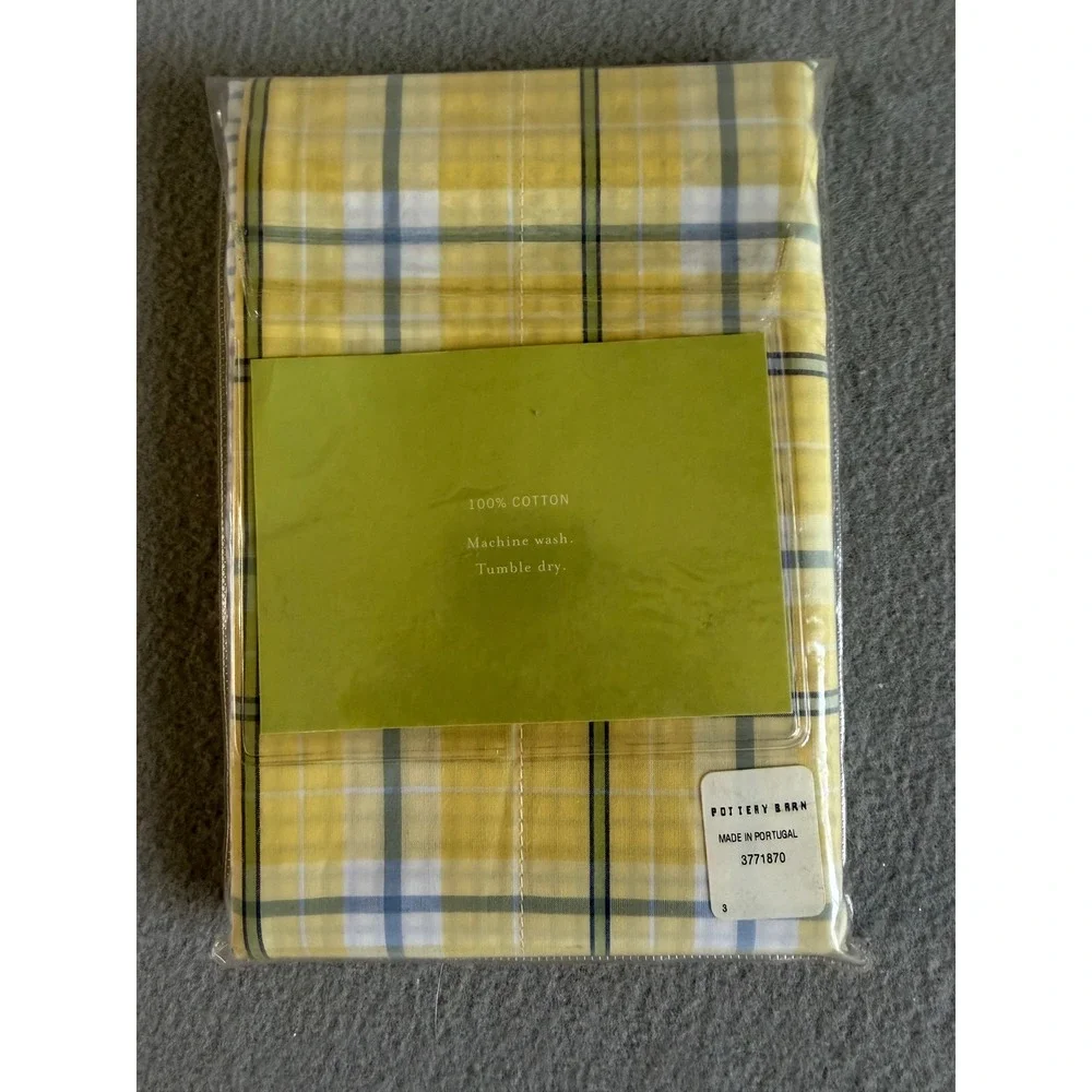 Pottery Barn Picnic Plaid Euro Sham Yellow Blue 100% Cotton Made in Portugal NEW